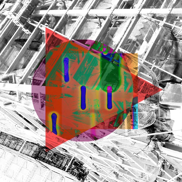 Abstract image with a right pointing arrow superimposed over a black and white image of a construction site, representing the forward movement of Global Finance